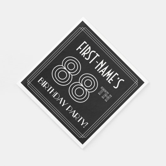 Serviette En Papier Fête du 88e anniversaire : Style Art Déco + Nom pe (Coin)