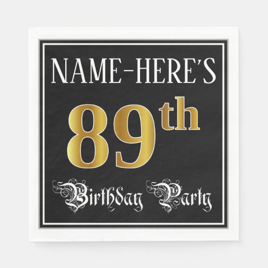 Serviette En Papier Fête du 89e anniversaire — Script fantaisie, Faux  (Devant)