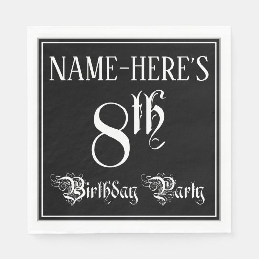 Serviette En Papier Fête du 8e anniversaire — Script fantaisie + Nom p (Devant)