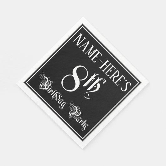 Serviette En Papier Fête du 8e anniversaire — Script fantaisie + Nom p (Coin)