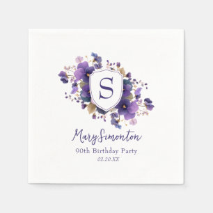 Serviette En Papier Fête du 90e anniversaire - Blason de monogramme cl