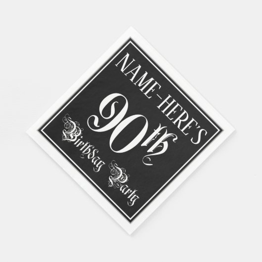 Serviette En Papier Fête du 90e anniversaire — Script fantaisie + Nom (Coin)