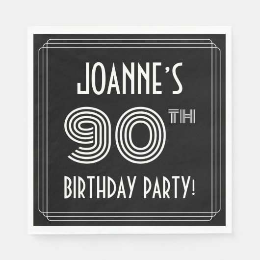 Serviette En Papier Fête du 90e anniversaire : Style Art Déco + Nom pe (Devant)