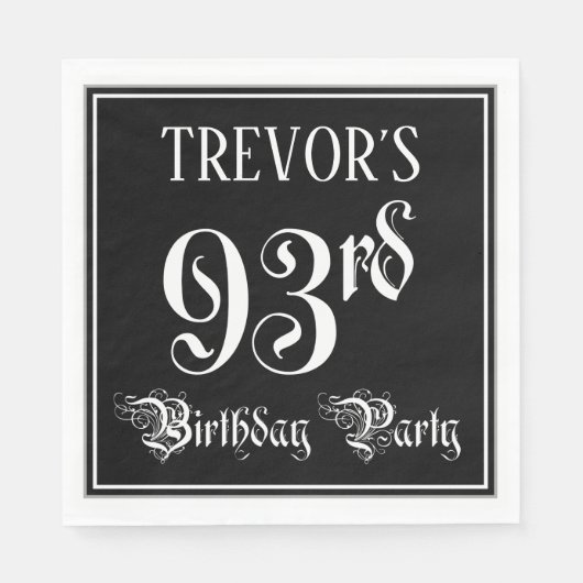 Serviette En Papier Fête du 93e anniversaire — Script fantaisie + Nom (Devant)