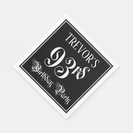 Serviette En Papier Fête du 93e anniversaire — Script fantaisie + Nom (Coin)