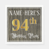 Serviette En Papier Fête du 94e anniversaire — Faux Gold & Faux Wood L (Devant)