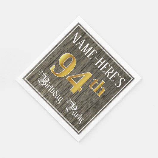 Serviette En Papier Fête du 94e anniversaire — Faux Gold & Faux Wood L (Coin)