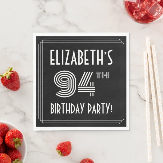Serviette En Papier Fête du 94e anniversaire : Style Art Déco + Nom pe (En situation)
