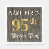 Serviette En Papier Fête du 95e anniversaire — Faux Gold & Faux Wood L (Devant)
