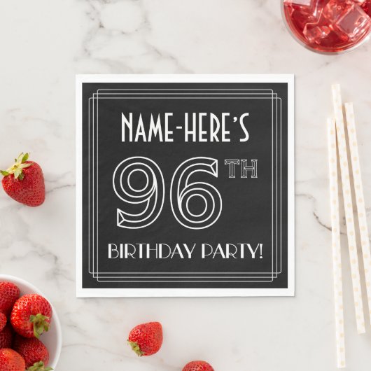 Serviette En Papier Fête du 96e anniversaire : Style Art Déco + Nom pe (En situation)