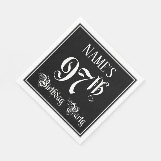 Serviette En Papier Fête du 97e anniversaire — Script fantaisie + Nom (Coin)