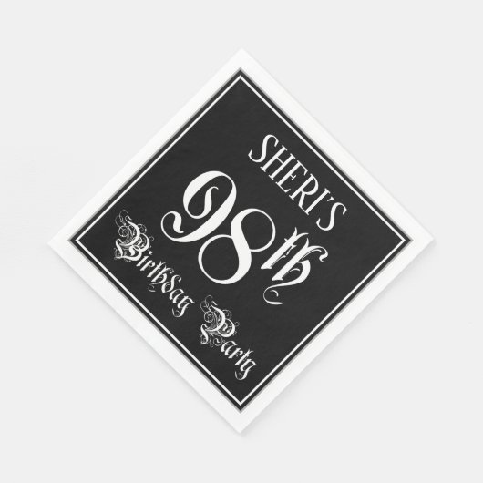 Serviette En Papier Fête du 98e anniversaire — Script fantaisie + Nom (Coin)