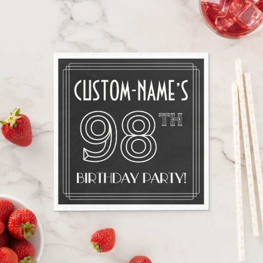 Serviette En Papier Fête du 98e anniversaire : Style Art Déco + Nom pe (En situation)