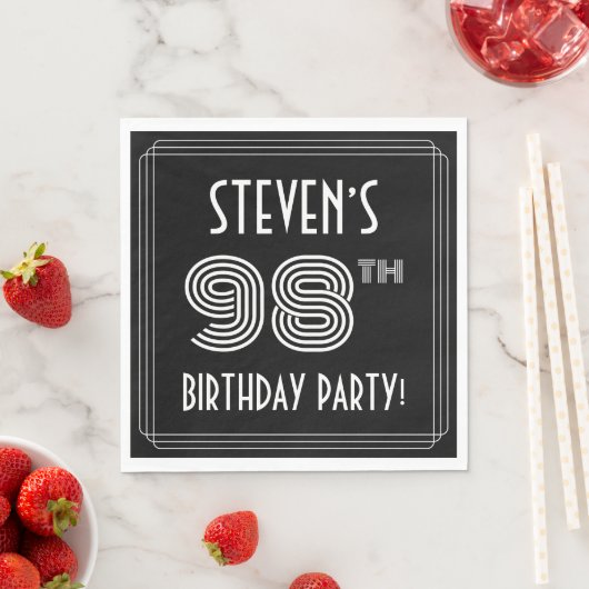 Serviette En Papier Fête du 98e anniversaire : Style Art Déco + Nom pe (En situation)