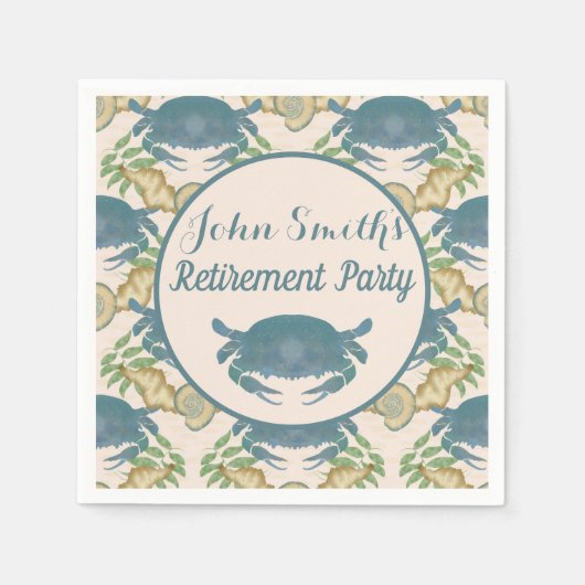 Serviette En Papier Fête du crabe - Aquarelle Crabes bleus, Retraite (Devant)