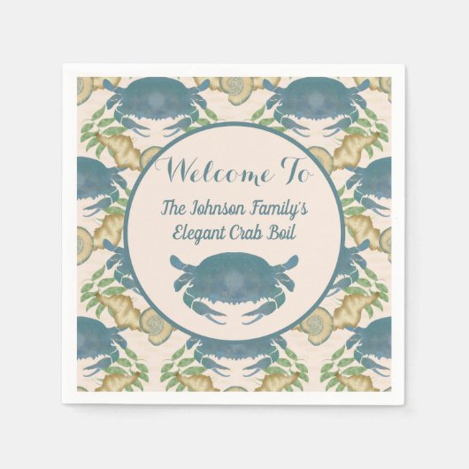 Serviette En Papier Fête du crabe Élégant Crabes bleus, Coquillages (Devant)