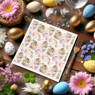 Serviette En Papier Fête du lapin du jardin rose