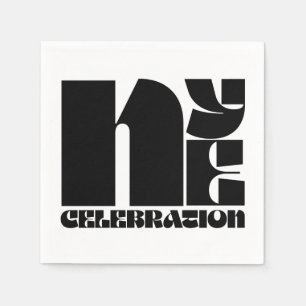 Serviette En Papier Fête du Nouvel An en typographie rétro noir et bla