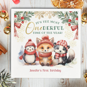 Serviette En Papier Fête du premier anniversaire des animaux d'hiver O