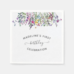 Serviette En Papier Fête du premier anniversaire du fleur sauvage
