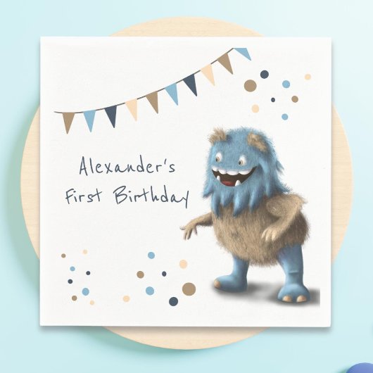 Serviette En Papier Fête du premier anniversaire du Monstre bleu migno