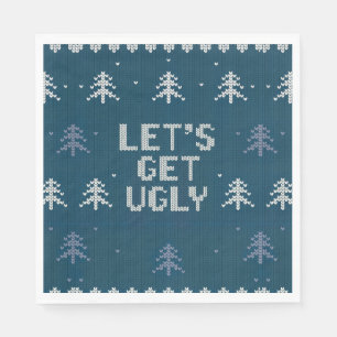 Serviette En Papier Fête du pull moche bleu et blanc Hanukkah Hiver