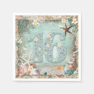 Serviette En Papier Fête élégante de Sweet 16 sur la plage avec étoile