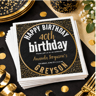 Serviette En Papier Fête élégante noire et or pour 40 ans