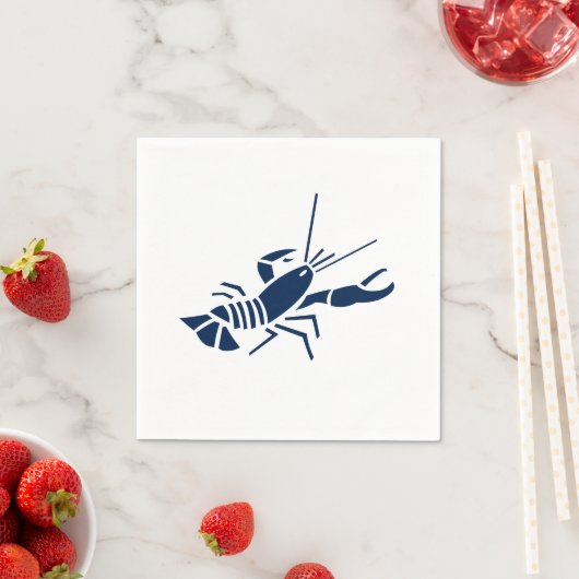 Serviette En Papier Fête estivale bleu et blanc de homard marine (En situation)
