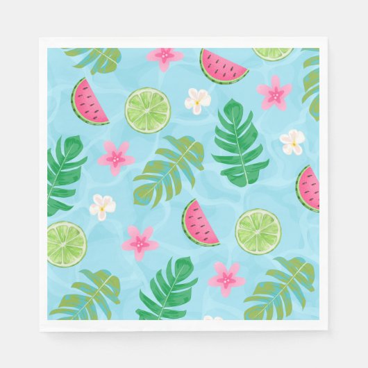 Serviette En Papier Fête estivale de piscine tropicale fleurie Anniver (Devant)