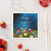 Serviette En Papier Fête estivale perroquets bleus (En situation)