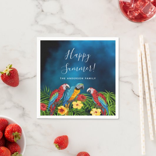 Serviette En Papier Fête estivale perroquets bleus (En situation)