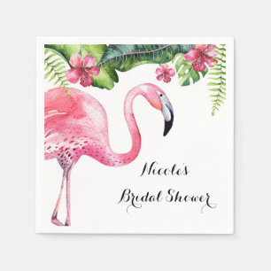 Serviette En Papier Fête estivale tropicale flamant rose et hibiscus