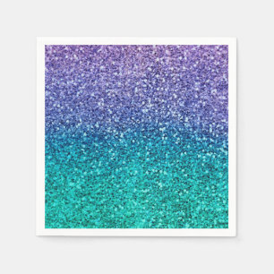 Serviette En Papier Fête Étincelante Violet Lavande & Vert Aqua Bleu T