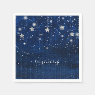 Serviette En Papier Fête féerique céleste étoilée bleue et argentée