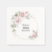 Serviette En Papier Fête féminine rose florale 80e anniversaire (Devant)