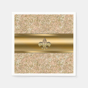 Serviette En Papier Fête Fleur de lis Pailletée Rose et Or