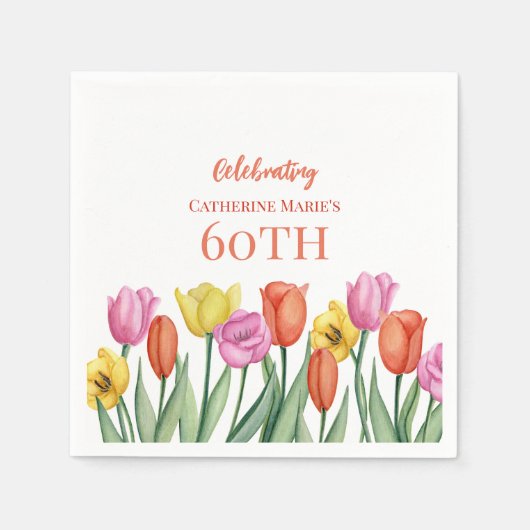 Serviette En Papier Fête florale 60 ans (Devant)