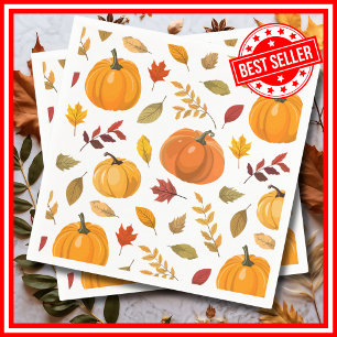 Serviette En Papier Fête Florale d'Automne Petite Citrouille Élégante 