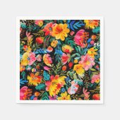 Serviette En Papier Fête Florale mexicaine noire (Devant)
