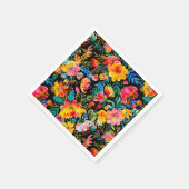 Serviette En Papier Fête Florale mexicaine noire (Coin)