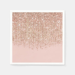 Serviette En Papier Fête Glamour Rose Pâle et Paillettes Rose Doré