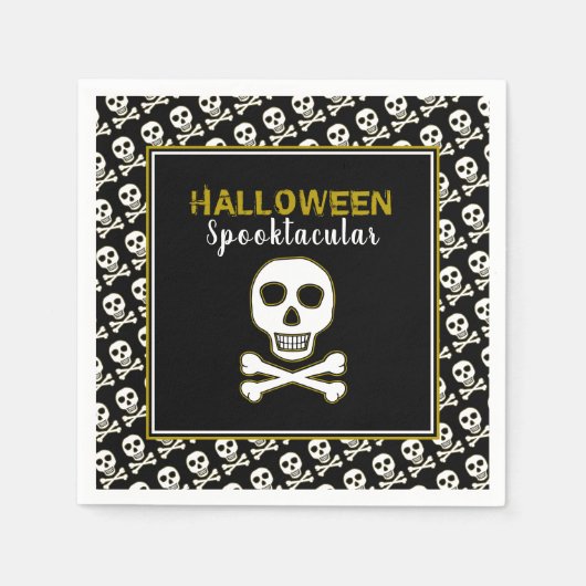 Serviette En Papier Fête Halloween Crâne & Os, Or (Devant)