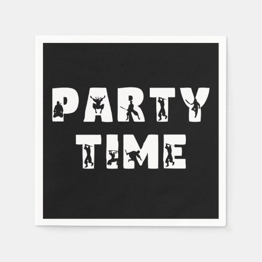 Serviette En Papier Fête Heure Ninja Lettres Black White Anniversaire  (Devant)