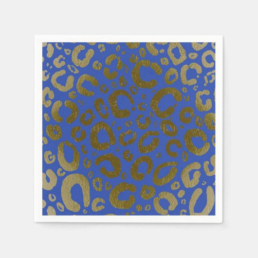 Serviette En Papier Fête Impression Léopard Bleu Royal & Or (Devant)