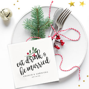 Serviette En Papier Fête Manger Boire et Être Marié Baies de Noël