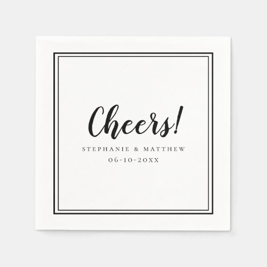 Serviette En Papier Fête Mariage moderne Noir & Blanc (Devant)