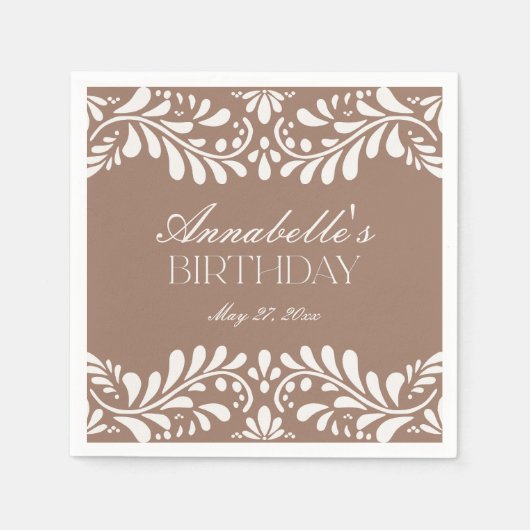 Serviette En Papier Fête Mocha Brown Talavera Carrelage Anniversaire (Devant)