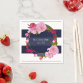 Serviette En Papier Fête Moderne Florale Chic Glam Bleu Blanc et Or (En situation)