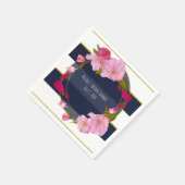 Serviette En Papier Fête Moderne Florale Chic Glam Bleu Blanc et Or (Coin)